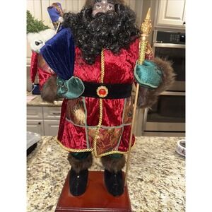 Santa Figure African-American Gold Velvet Outfit Tall 25"‎ With Stand 4895